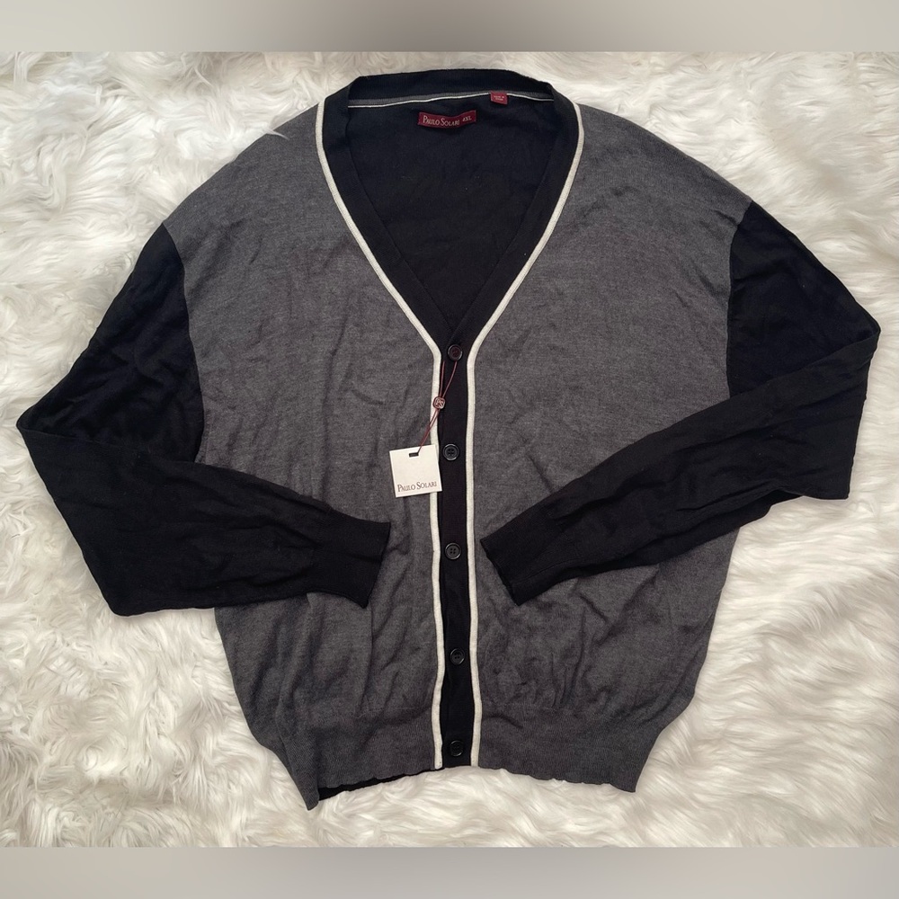 Men's Gray and Black Cardigan